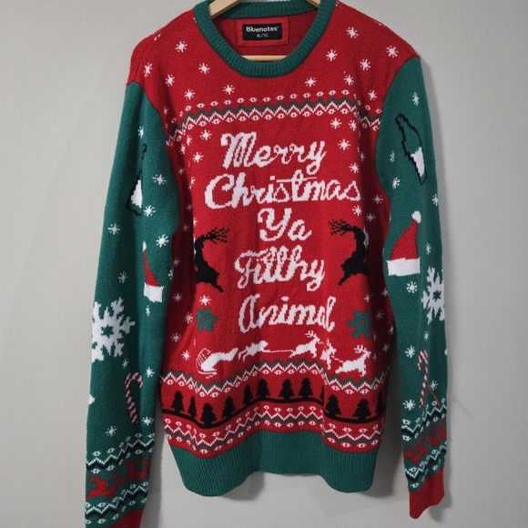 Christmas Sweater, Merry Christmas Ya Filthy Animal, Red/green Xl Bluenotes - Picture 1 of 12